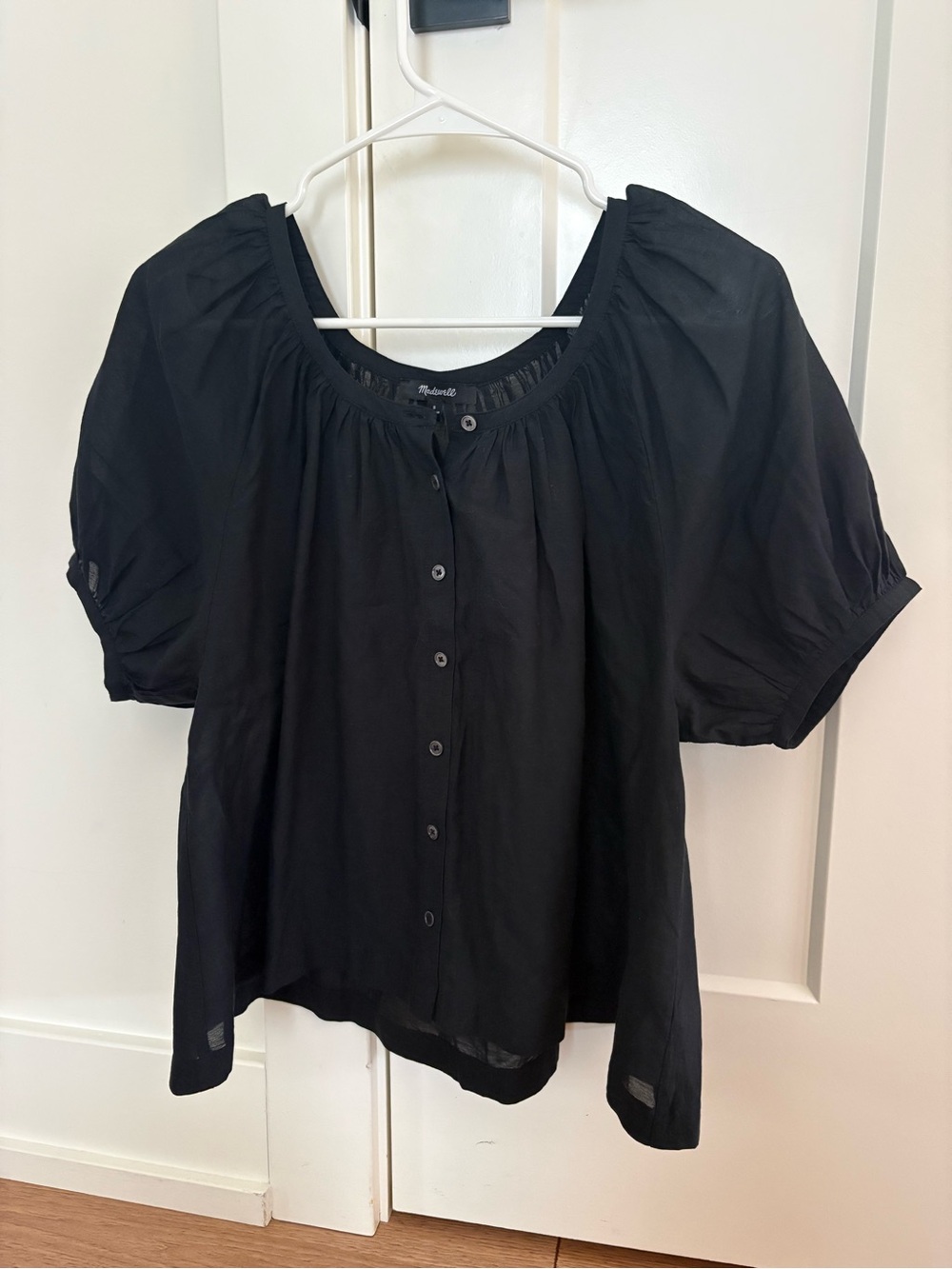 Madewell Black Puff Sleeve Button-Front Blouse
